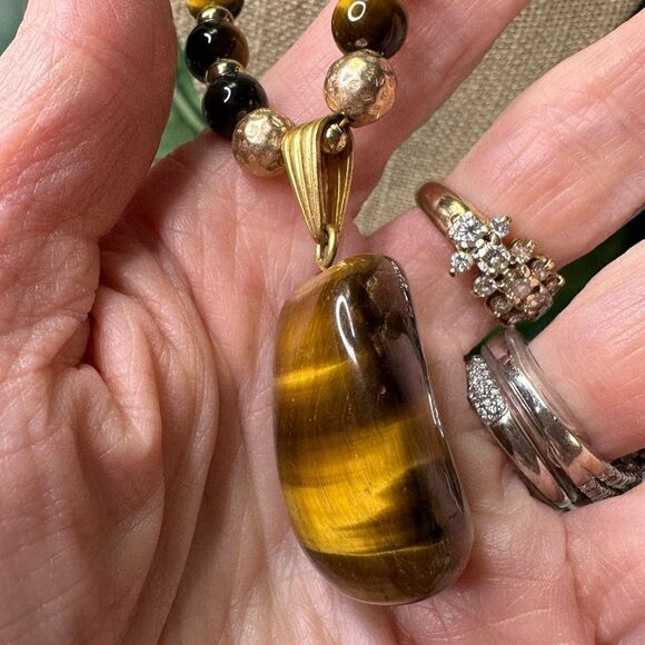 VTG Tigers Eye 14K Gold Filled Clasp Pendant Necklace/Good Luck Necklace 22” - Picture 5 of 6